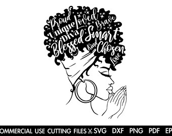 Afro Woman Praying SVG: Black History Silhouette (Digital Download)
