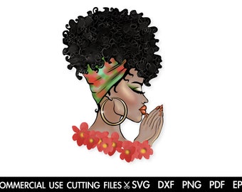 Praying Afro Woman PNG: Black Beauty Clipart (Digital Download)