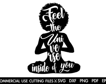 Afro Woman Yoga Lotus SVG: Meditation Silhouette Cut File (Digital Download)