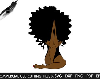 Afro Woman Praying SVG: Black Girl Silhouette (Digital Download)