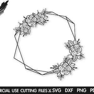 Floral Frame SVG, Hexagon Flower Frame Svg, Flower Frame Svg Cut File, Flower Monogram Svg, Wedding Monogram Svg Cut File