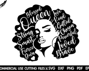 Woman SVG, Afro SVG, Black Woman SVG, Afro Woman Svg, Black Queen Svg, Black Girl Magic Svg Cut File Silhouette, Cricut Svg, Dxf, Png, Pdf