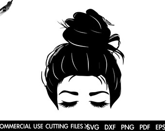 Messy Bun Girl Face SVG: Momlife Cut File (Digital Download)