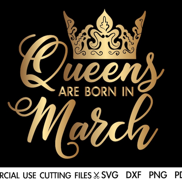 Queens Are Born In March SVG, March Queen Svg, Pisces Svg, Aries Svg,  Birthday Gift Svg, Queen Svg, Afro Svg Cut File Silhouette, Cricut