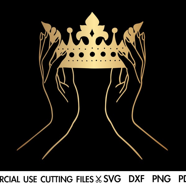 Hands Holding Crown SVG, Crown Svg, Crown Png, Queen's Crown Svg, King's Crown Svg, Crown Cut File for Cricut, Sublimation, Crown Silhouette