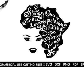Africa Silhouette SVG, Afro SVG, Black Woman Svg, Afro Woman Svg, Black Queen Svg Cut File Silhouette, Cricut Svg/Dxf/Png/Pdf