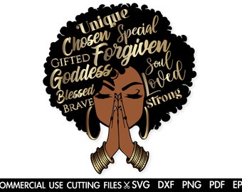 Black Woman Praying SVG: Afro Silhouette, Prayer Design (Digital Download)