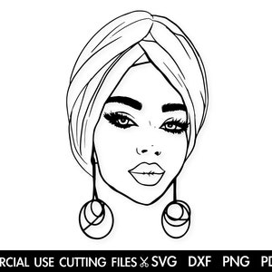 Afro Pretty Woman SVG, Turban African-American, Lady Nubian Queen Goddess Svg Png Dxf Vector Clipart Cricut Cut File Silhouette