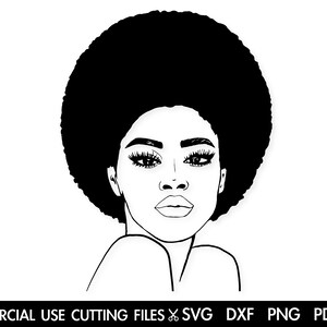 Pode incluir: Ilustração de arte de linha em preto e branco de uma mulher com penteado afro. A mulher está olhando para o lado com a cabeça ligeiramente inclinada.