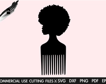 Pettine afro SVG, capelli naturali, donna nera (download digitale)