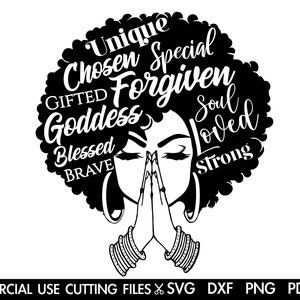 Mulher negra rezando SVG, Afro rezando SVG, Afro Svg, Mulher afro Svg, Silhueta afro Svg, Oração Svg, Mês da história negra Svg/Dxf/Png/Pdf