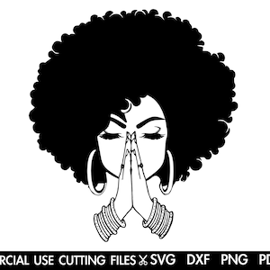 Mulher Negra Orando SVG, Afro Orando SVG, Afro Svg, Mulher Afro Svg, Silhueta Afro Svg, Oração Svg, Mês da História Negra Svg/Dxf/Png/Pdf