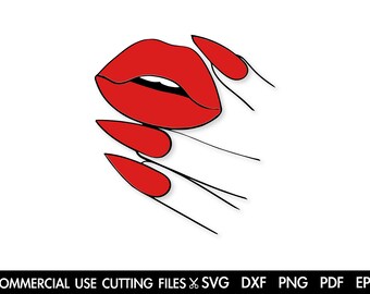 Lips and Long Nails SVG: Fashion Glam Cut File (Digital Download)
