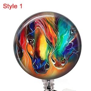 Wild Horses 5 Badge Reel or Keychain 220 - Choice of 4 Styles - Wild Horse Badge Buddy - Horse Name Holder Badge ID - Horse Keychain Gift