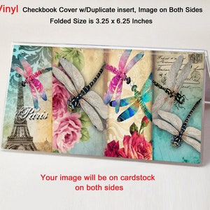 Crazy Dragonflies Vinyl Checkbook Cover - Includes Duplicate Insert - Top Tear Standard Checks - Money or Coupon Holder - Dragonflies Gift