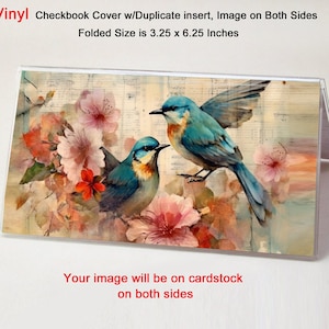 1 funda de vinilo para chequera de pájaros y flores, incluye inserto duplicado, cheques estándar con desgarro superior, soporte para dinero o cupones, idea de regalo de pájaros
