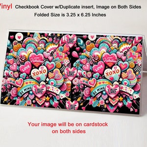 Valentine Candy Vinyl Checkbook Cover - Includes Duplicate Insert - Top Tear Standard Checks - Money or Coupon Holder - Dragonflies Gift