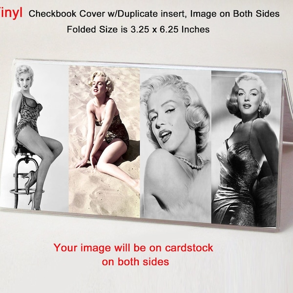 Marilyn Monroe Vinyl Checkbook Cover - Includes Duplicate Insert - Top Tear Standard Checks - Money or Coupon Holder - Marilyn Gift Idea