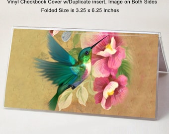 Hummingbird 2 Vinyl Checkbook Cover - Includes Duplicate Insert - Top Tear Standard Checks - Money or Coupon Holder - Hummingbird Gift Idea