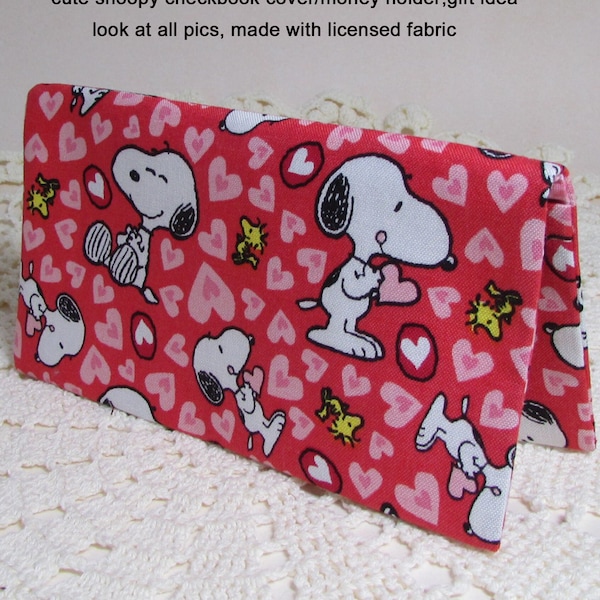 Snoopy and Woodstock 5 Licensed Fabric Checkbook Cover - Coupon or Money Holder - Snoopy Gift - Check Book Cover - Snoopy Checkbook Cover