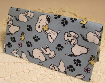 Snoopy and Woodstock Licensed Fabric Checkbook Cover - Coupon or Money Holder - Snoopy Gift Idea - Check Book Cover - Snoopy Checkbook Cover