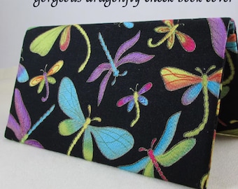Checkbook Cover Dragonflies Fabric Handmade Accessory, Coupon or Money Holder, Womens Check Book Gift