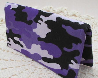 Checkbook Cover or Coupon or Money Holder, Purple Camo Checkbook Wallet, Handmade Gift