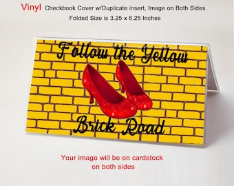 Wizard of Oz 8 Vinyl Checkbook Cover - Includes Duplicate Insert - Top Tear Checks - Coupon or Money Holder - Follow the Yellow Brick Road