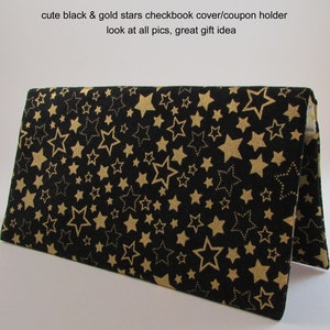 Gold Stars Checkbook Cover or Coupon Holder - Great Gift Idea - Check Book Cover, Wallets Handbags Purses - Gift Idea - Stars Money Holder