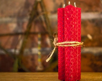 Sets of Red Rolled Beeswax Spell Candle | Chime Candles | Organic Beeswax