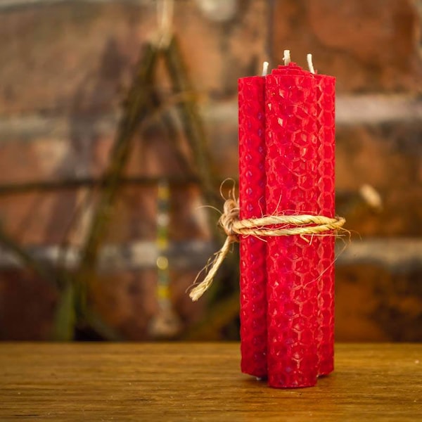 Sets of Red Rolled Beeswax Spell Candle | Chime Candles | Organic Beeswax