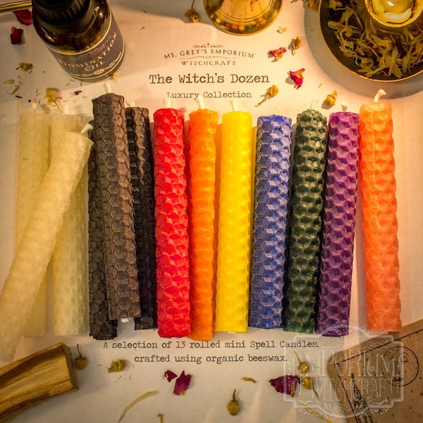 The Witches Dozen Beeswax Collection - set of 13 spell candles for use in Spells & Rituals.