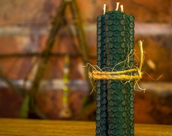 Sets of Organic Green Rolled Beeswax Candles | Chime Candles | Spell Candles | Witchcraft | Magick