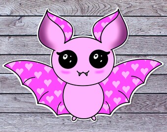 Cute Love Bat Vinyl Sticker | 3”-8” Decal | Holographic, Waterproof | iPad/Journal/Water Bottle/Laptop/Console/Scrapbook/Phone Decal