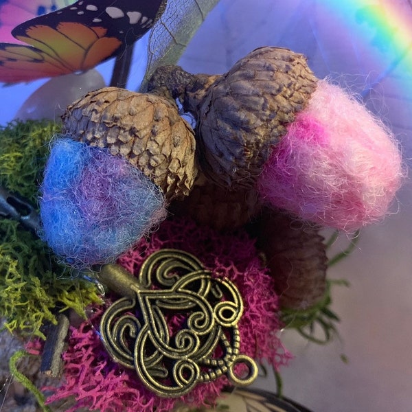 Swirled Color Needle Felted Acorn | Double Cap | Handmade in USA | Locally Sourced | Natural, Fairy, Woodland, Cottagecore, Fiber Art Decor