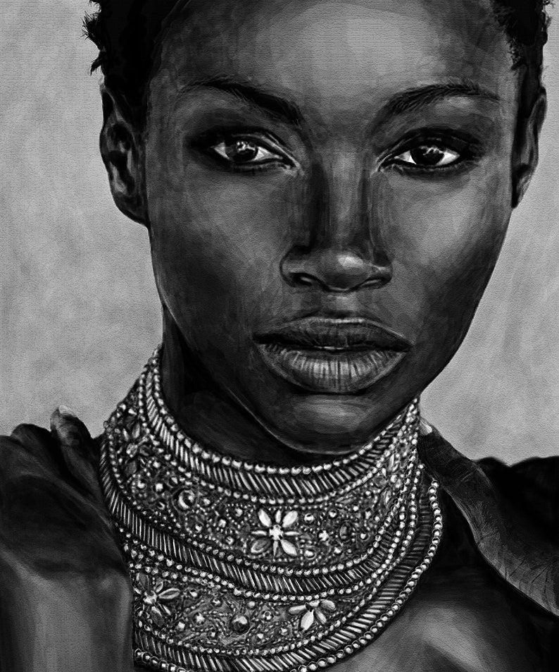 Dessin Noir Et Blanc Femme Verticale en noir et blanc de belle femme africaine dessin | Etsy