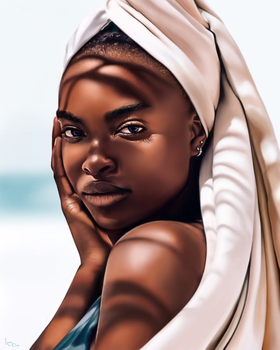 Digital Hyperrealistic Portrait of Beautiful African Woman, Woman Portrait,  Digital Drawing, Canvas Print, Wall Art, Elegant Modern Art 