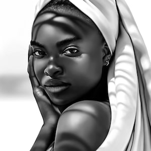 Black and White African Woman Portrait: Elegant Modern Canvas Print