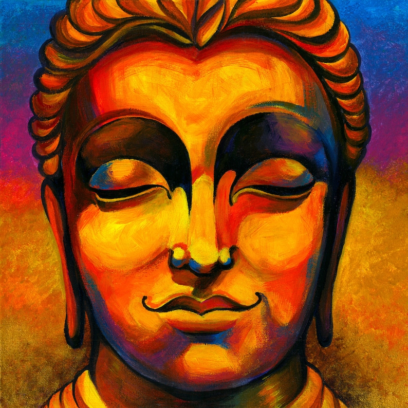 Colourfull Bright Buddha Painting Canvas Print Buddha Art Etsy
