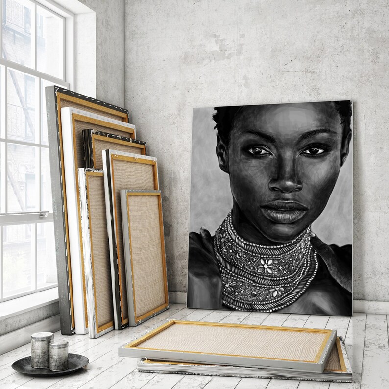 Black and White Portrait of Beautiful African Woman Digital Etsy