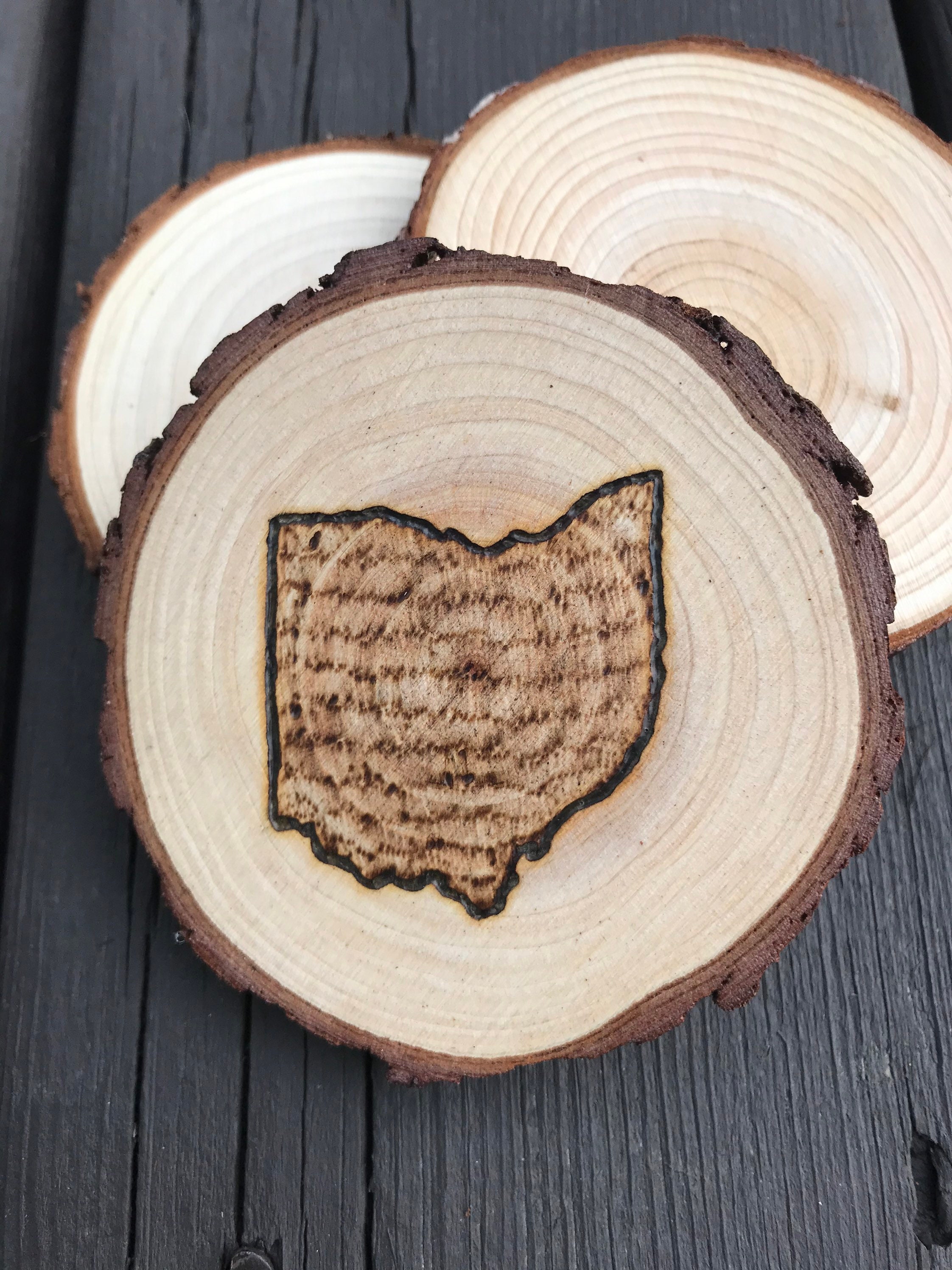 DIY Tutorial: Wood Branch Slice Monogrammed Coasters  Wood burning crafts, Wood  coasters, Monogram coasters
