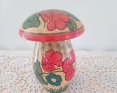Handpainted Sock Darner Spun Wood Mushroom Vintage Sewing Accessories Country Farmhouse