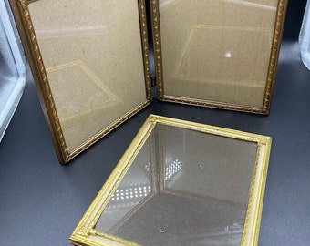 Vintage Gold Metal Pictures Frames 1 Hinged 1 Single Glass Shields Hollywood Regency Photo Display Dark Academia