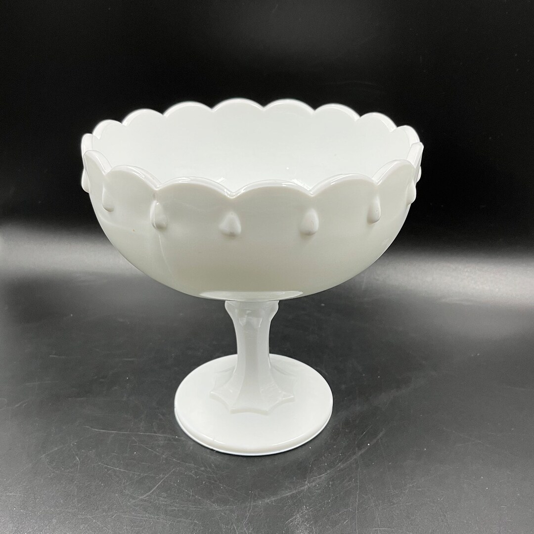 Large Pedestal Milk Glass Bowl White Crisp Glass Vase Vintage Etsy