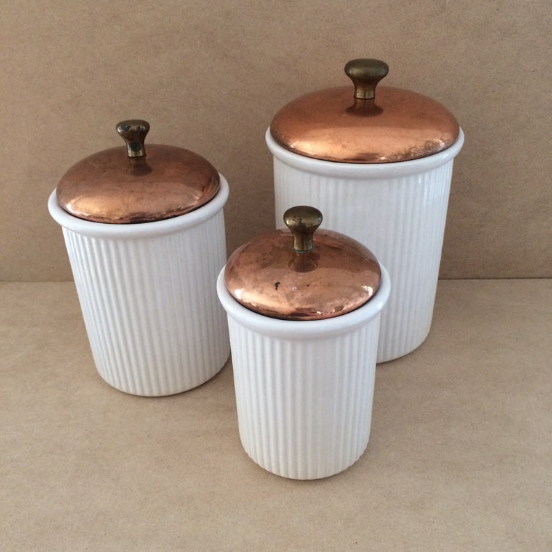 discounts sale retailer Vintage Stoneware Canister Set Copper