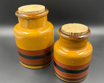 Vintage Ceramic Canister Set of Two (2) Cork Tops 70s Kitchen Boho Bohemian