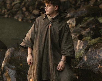 Oilskin Shelter Poncho, Wax Canvas Raincoat, Outdoor Picnic Rug, Waterproof Beach Poncho, Military Coat, Gift For Men