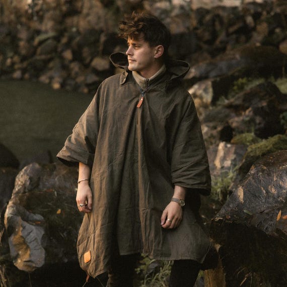 Oilskin Shelter Poncho, Wax Canvas Raincoat, Outdoor Picnic Rug, Waterproof Beach Poncho, Military Coat, Gift For Men
