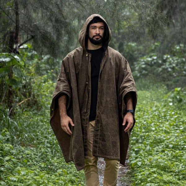Oilskin LARP Poncho, Mens Rain Jacket, Genuine Military Poncho, Oilskin Cape, Gift For Men, Bushcraft Canvas Poncho, Waxed Canvas Poncho