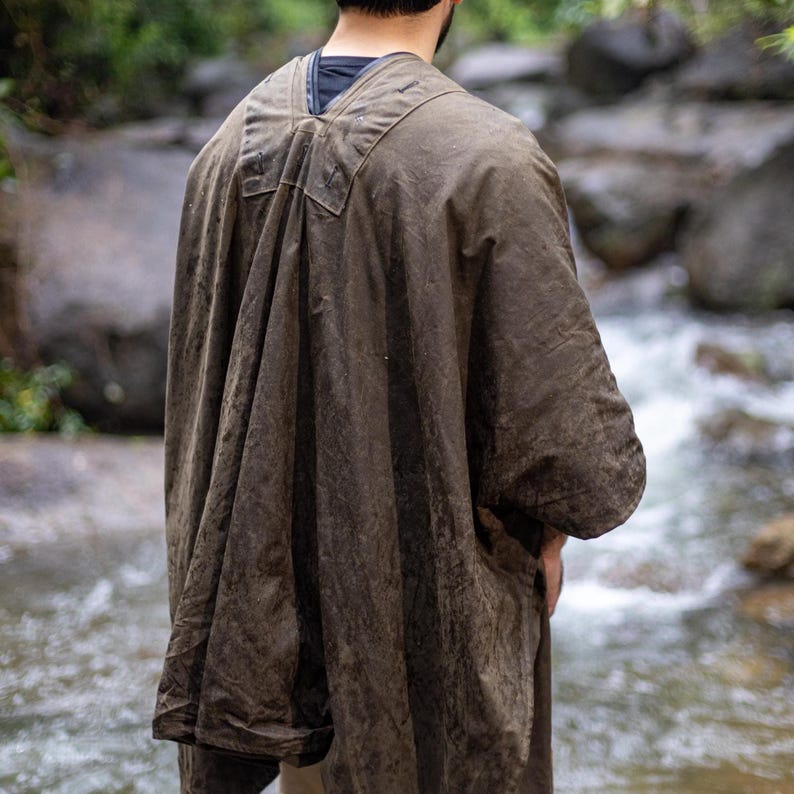 Poncho impermeable de lona encerada, manta para picnic, poncho impermeable de playa, abrigo militar, regalo para hombre. imagen 14